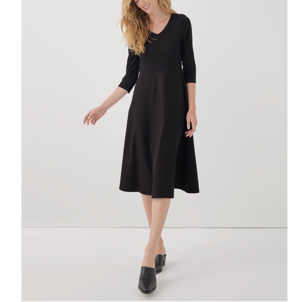 Pact Women's Black Fit & Flare Midi Party Dress